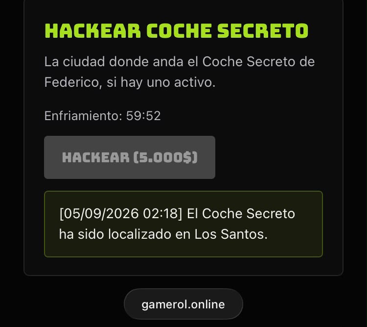 Hackear Coche Secreto: la ciudad donde anda el Coche Secreto de Federico, si hay uno activo